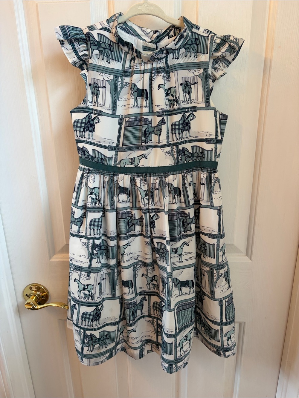 Janie and Jack Teal and White Horse Print Dress